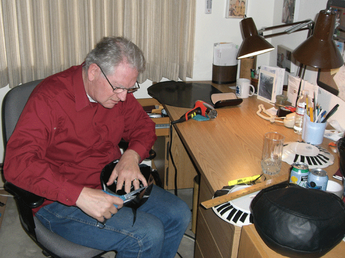Michael Menkin constructing a thought screen helmet