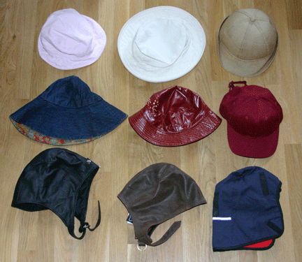 A variety of thought screen helmets and hats